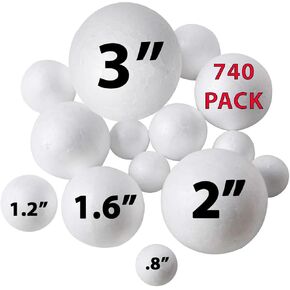 740 Pack Ultimate Foam Balls Set – Large, Medium, Small Foam Balls -Craft Balls- Craft Foam Balls for School Projects, Planet Building -500 Bulk Foam Balls, 5 Sizes .8’’, 1.2’’, 1.6’’, 2’’, 3" Inches