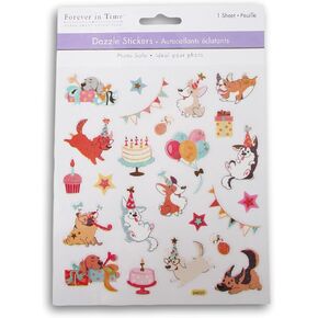 Party Dog Stickers - Birthday Adhesive Decals for Crafts & Scrapbooks - 25 Pieces