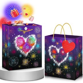 TwoTry Gift Bags with Lights and Fireworks Design - Portable Paper Bag with Handles for Birthday Gift Bag, Wedding, Mother’s Day, Party Favors Bags, and Celebrations & More