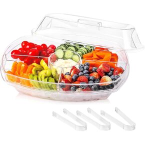 IVYHOME Chilled Condiment Server | Clear Icy Condiment Bar | Chilled Condiment Tray with Lid and 5 Removable Compartments