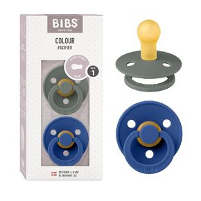BIBS Colour Baby Pacifier 2-Pack | Made in Denmark | BPA Free Dummy Soother, Round Nipple. Natural Rubber Latex, Size 3 (18+ Months), Sage/Hunter Green