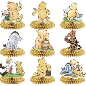 9pcs كلاسيكية ديكورات Winnie Centerpses ، Winnie Honeycomb Menterces لعيد ميلاد حفلات استحمام الطفل الطاولة مركزية الجدول توبيث عيد ميلاد لوازم حفلة عيد ميلاد