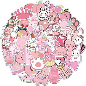 50pcs ملصقات Kawaii لطيفة لزجاجات المياه ، VSCO Pink ملصقات للملصقات الجمالية كمبيوتر المحمول هدية للأطفال المراهقين الفتيات (أرنب وردي)