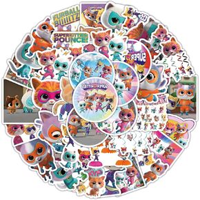 50pcs ملصقات Super Kitties للأطفال ، Cat Cat Cartoon Cartoon Finyl Macal لجهاز الكمبيوتر المحمول Teen Girl ، علبة السفر ، الهاتف ، الدراجة ، زجاجة ماء ، غيتار ، كمبيوتر ، لوح التزلج