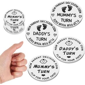 New Parents Decision Coin 4Pcs Funny Baby Gift,New Dad Gift ,Parents Gifts for First Time to be Moms Dads Daddy Mummy(2 Style)