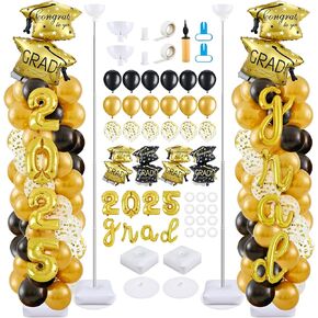 Gejoy 2 مجموعات أعمدة البالون أعمدة البالون مع 154 PCS موضوع البالونات اللاتكس 6.5 قدم قابلة للتعديل أنبوب المعادن و 2025 رسائل الدرجات لتزيين التخرج (الذهب)