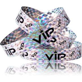 500pcs VIP Wristbands, VIP Wristband Paper Party Wristbands Paper Bracelets Wristbands VIP Armbands for Events Entrance VIP Party Music Festival Concerts (Holographic Silver)