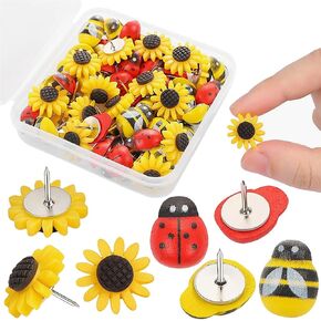 30 pcs bee push toots عباد الشمس دبابيس دبابيس الخنفساء الإبهام