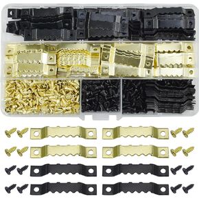 BDS-HOME 240pcs Swatooth Picture Hangers with 480 Screws, Gold and Black Metal Photo Frame Hanging Kit for Hanging Picture Canvas Paintings Photos Frame Board, Clock, Artwork and DIY Craft Projects
