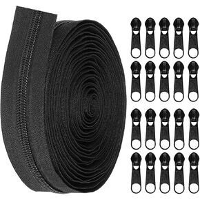 tbacw 5yards bulk Zipper #5 sthippers للخياطة ، استبدال سوستة لفائف النايلون الأسود مع 20pcs انزلاقات لأكياس الخياطة DIY