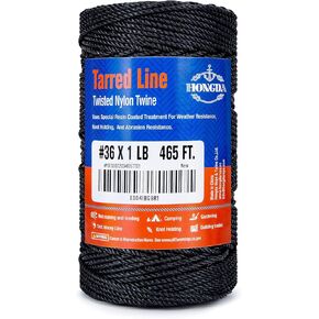 Tarred Bank Line Twine, 465 Feet Nylon Twine #36 Bank Line-Black Nylon String 2.3mm, Black Strong Twisted Seine Rope Ideal for Gardening, Construction, Gear Tying, Jungle Survival