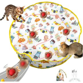 Interactive Cat Toys - Automatic Rolling Ball in Play Mat Kitten Toys Hide and Seek Game for Indoor Cats Safe Hunting Toy for Bored Cats and Small Dogs Gifts for Cat Birthday Rechargeable