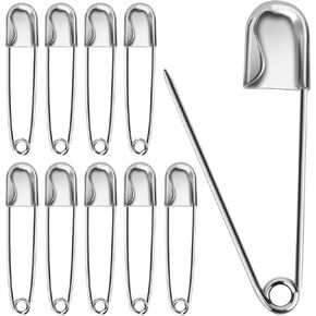 Coitak 10 PCS 5 بوصة دبابيس أمان كبيرة ، دبابيس أمان من الفولاذ المقاوم للصدأ كبير ، فضة ضخمة ضخمة XL دبابيس غسيل كبيرة كبيرة للبطانيات ، الغسيل الثقيل ، تنجيد