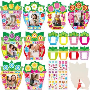 Qyeahkj 32 مجموعات عيد الأم يظهر إطار صورة طقم للأطفال DIY Love You Mom Photo Frame Craft مجموعة مع زهرة زهرة نباتات الحرف مع ملصقات لمم Mama Home Classroom Party Activity