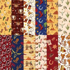 24 Sheets Western Cowboy Scrapbook Paper 11.8'' x 11.8'' Western Cowboy Pad Western Cowboy Double-Sided Scrapbook Specialty Paper Scrapbook Paper for Card Making, Origami, DIY