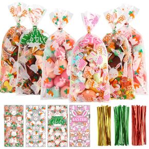 حقائب Lokipa Easter Celllophane ، 120 قطعة ، أكياس حلوى عيد الفصح واضحة مع 150 علاقات تويست لمستلزمات عيد الفصح