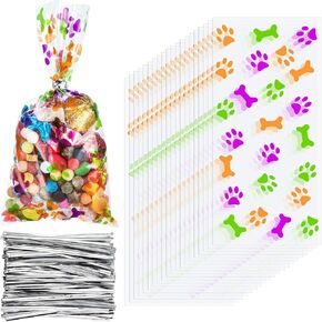 Maitys 100 pcs dog paw علاج أكياس الكلاب السيلوفان من أجل Goodie Candy Bulk 8 × 4 بوصة الحفلات لصالح اللوازم (أسود)