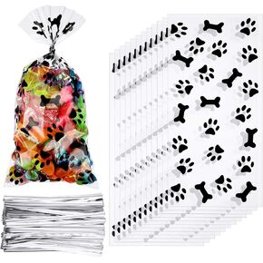 Maitys 100 pcs dog paw علاج أكياس الكلاب السيلوفان من أجل Goodie Candy Bulk 8 × 4 بوصة الحفلات لصالح اللوازم (أسود) in Kuwait