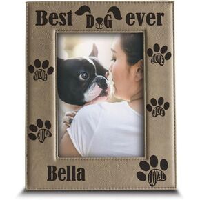 BELLA BUSTA - Best Dog Ever - Engraved Leather Picture Frame for dog lover (4"x 6" Horizontal)