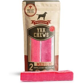 Bully Bunches Premium Strawberry Himalayan Yak Chew for Dogs ، 100g ، All-Nural ، الطويل الأمد ، حليب ياك الأصيل ، ومضغ الأسنان الصحي ، والبروتين العالي ، وخالي من الحبوب (متوسطة ، 2 عبوة)