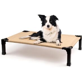 Heeyoo Cooling Elevated Dog Bed, Raised Dog Bed with Washable Breathable Mesh and Metal Frame, Portable Dog Cot Bed with No-Slip Feet for Outdoor and Indoor Use, Beige Coffee