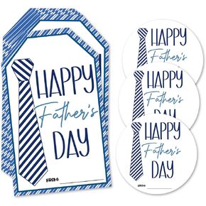 Happy Father's Day Stickers Labels,20Pcs Rectangular Tags 20Pcs Round Labels,Total of 40 Pcs Neck Tie Theme Self-Adhesive Stickers for Father's Day,Envelope Seal and Accessories.