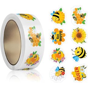 500Pcs Bee Label Stickers 1 Inch Round Sticker Rolls Envelope Seal Animal Stickers Cute Bees Jar Labels Self Adhesive Cartoon Favor Decals Bee Themed Party Crafting Supplies Decoration