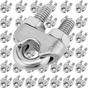FUNSUEI 40 Pack M5 Stainless Steel Wire Rope Cable Clip, 3/16 Inch U Bolt Saddle Fastener, 304 Stainless Steel Wire Rope Clip U Shape Cable Clamp, Fits for 3/16 Inch Wire Rope