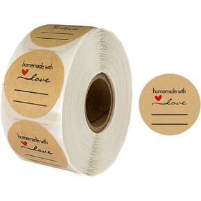 500 Pcs Handmade with Love Stickers Roll, 1Inch Self-Adhesive Brown Kraft Seal Labels Tags for Baking Packaging,Canning Bottles,Storage Bins,Party Gift Wrap Bag (Style 1)
