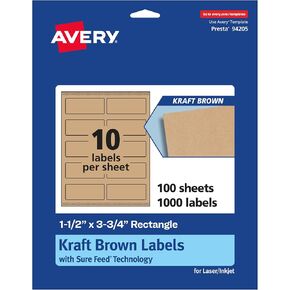 Avery Kraft Brown Rectangle Labels with Sure Feed, 1.5" x 3.75", 150 Kraft Brown Labels, Print-to-The-Edge, Laser/Inkjet Printable Labels