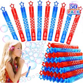 50 Pack 4th July Mini Bubble Wands Party Party Favors ، Red White Blue Star Bubbles Kids Birthday Goodie Goft Accessories for Fourth Formth ، Parade ، Deguls Decorts