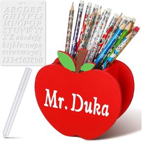 Sinmoe Teacher Education Gift Apple Shape Wooden Desk Holder Diy Diy Teacher Name Organizer PEN منظمًا للعام