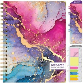 HARDCOVER Academic Year 2025-2026 Planner: (June 2025 Through July 2026) 8.5"x11" Daily Weekly Monthly Planner Yearly Agenda. Bookmark, Pocket Folder and Sticky Note Set (Rainbow Gold Marble)