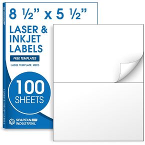8.5 "× 5.5" ملصقات شحن نصف صفقة قابلة للطباعة متوافقة مع طابعات الحبر والليزر - 100 ورقة ، 200 ملصقات الورق البيضاء غير لامعة إجمالي للبريد والحزم - Spartan Industrial