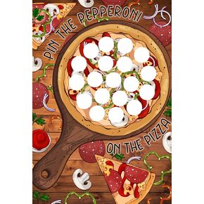قم بتثبيت Pepperoni على البيتزا - مجموعة ملصقات ألعاب العرض التي تحمل عنوانًا للطعام