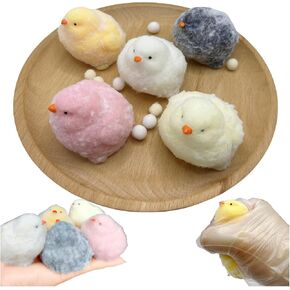 5 PCS Taba Squishy Chick ، ​​لعبة ضغط حيوان ، 5 فراخ ملونة ، لعبة ضغوط ضغوط ناعمة ، وردي ، أصفر ، أبيض