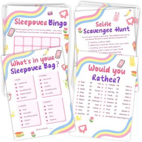 Sleepover Party Supplies 8-12 ، ألعاب Sleepover للفتيات 10-12،4 ألعاب Funny Girls الليلية لزخارف الحفلات في بيجاما ، لوازم النوم