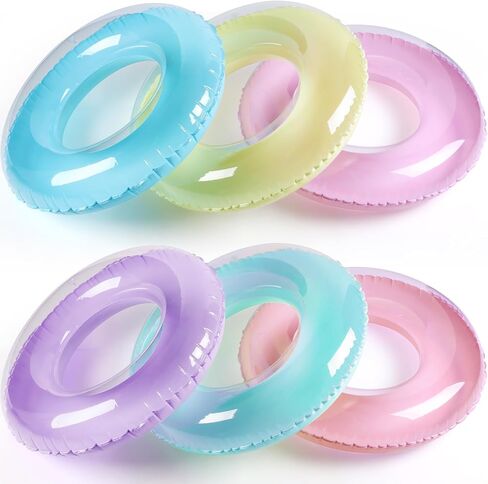 ShinyRelief 6 Pcs Inflatable Pool Floats 30''Macaron Swim Inner Tube for People Clear Pool Rings Toys Floats for Summer Beach Swimming Pool Luau Party Favor Decor in Kuwait