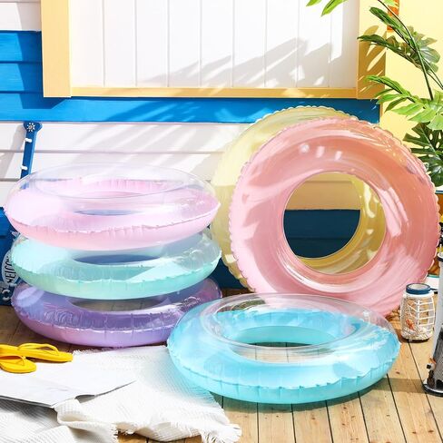 ShinyRelief 6 Pcs Inflatable Pool Floats 30''Macaron Swim Inner Tube for People Clear Pool Rings Toys Floats for Summer Beach Swimming Pool Luau Party Favor Decor in Kuwait