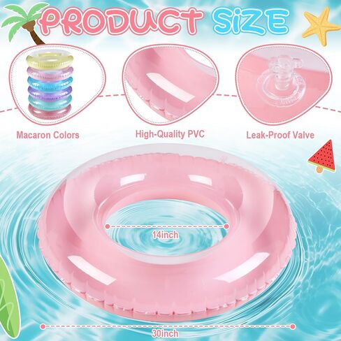 ShinyRelief 6 Pcs Inflatable Pool Floats 30''Macaron Swim Inner Tube for People Clear Pool Rings Toys Floats for Summer Beach Swimming Pool Luau Party Favor Decor in Kuwait