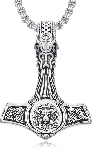 Thors Hammer Necklace Sterling Silver Celtic Knot Wolf Necklace Viking Mjolnir Pendant Jewelry for Men Women in Kuwait