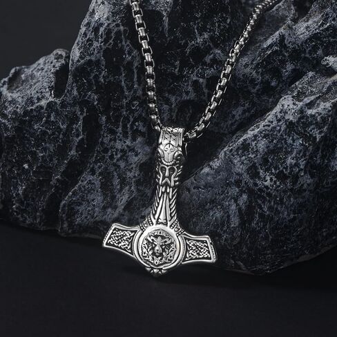 Thors Hammer Necklace Sterling Silver Celtic Knot Wolf Necklace Viking Mjolnir Pendant Jewelry for Men Women in Kuwait