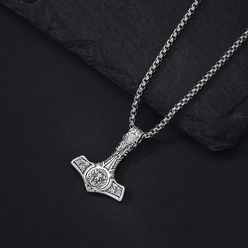 Thors Hammer Necklace Sterling Silver Celtic Knot Wolf Necklace Viking Mjolnir Pendant Jewelry for Men Women in Kuwait