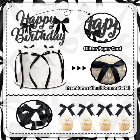Blue Bow Birthday Decorations with Happy Birthday Sign, 6Pcs Ribbion Bow Cake Topper & 12Pcs Bow Cupcake Toppers, Bow Party Cake Decor, Tying the Knot Bridal Shower Party Supplies in Saudi Arabia