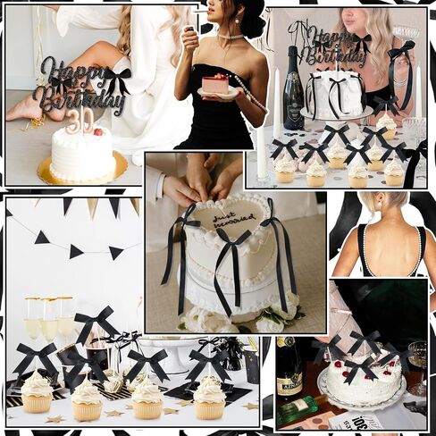 Blue Bow Birthday Decorations with Happy Birthday Sign, 6Pcs Ribbion Bow Cake Topper & 12Pcs Bow Cupcake Toppers, Bow Party Cake Decor, Tying the Knot Bridal Shower Party Supplies in Saudi Arabia