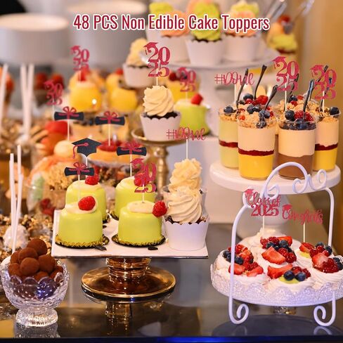 STARSIDE Graduation Cake Toppers,48 PACK Cupcake Toppers,Red and Black Graduation Cake Decoration for 2025 Grad in Kuwait