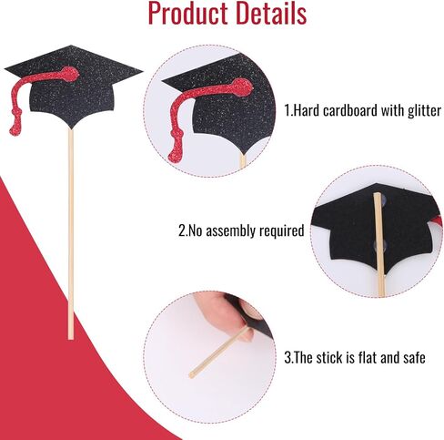 STARSIDE Graduation Cake Toppers,48 PACK Cupcake Toppers,Red and Black Graduation Cake Decoration for 2025 Grad in Kuwait