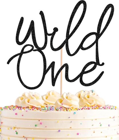 Wild One Cake Topper - Gold Glitter Paper Birthday Cake Decoration for 1st Birthday Party Cake - Baby's First Birthday Souvenir Party Photo Booth Props - Suitable for Baby Shower/Gender Reveal Party in Kuwait