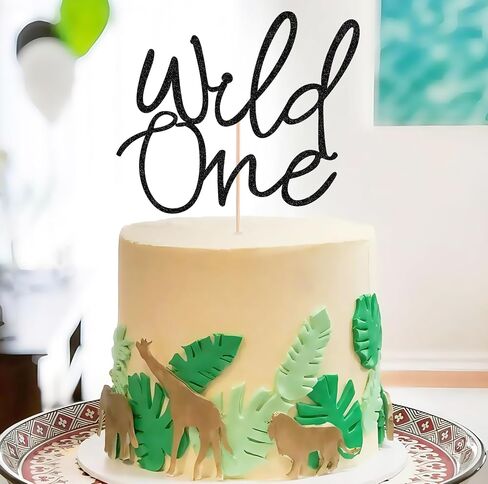 Wild One Cake Topper - Gold Glitter Paper Birthday Cake Decoration for 1st Birthday Party Cake - Baby's First Birthday Souvenir Party Photo Booth Props - Suitable for Baby Shower/Gender Reveal Party in Kuwait