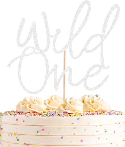 Wild One Cake Topper - Gold Glitter Paper Birthday Cake Decoration for 1st Birthday Party Cake - Baby's First Birthday Souvenir Party Photo Booth Props - Suitable for Baby Shower/Gender Reveal Party in Kuwait